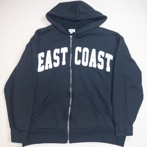 Faded Rose Mens Black East‎ Coast Zip Up Fleece Hoodie Sweatshirt Size Medium